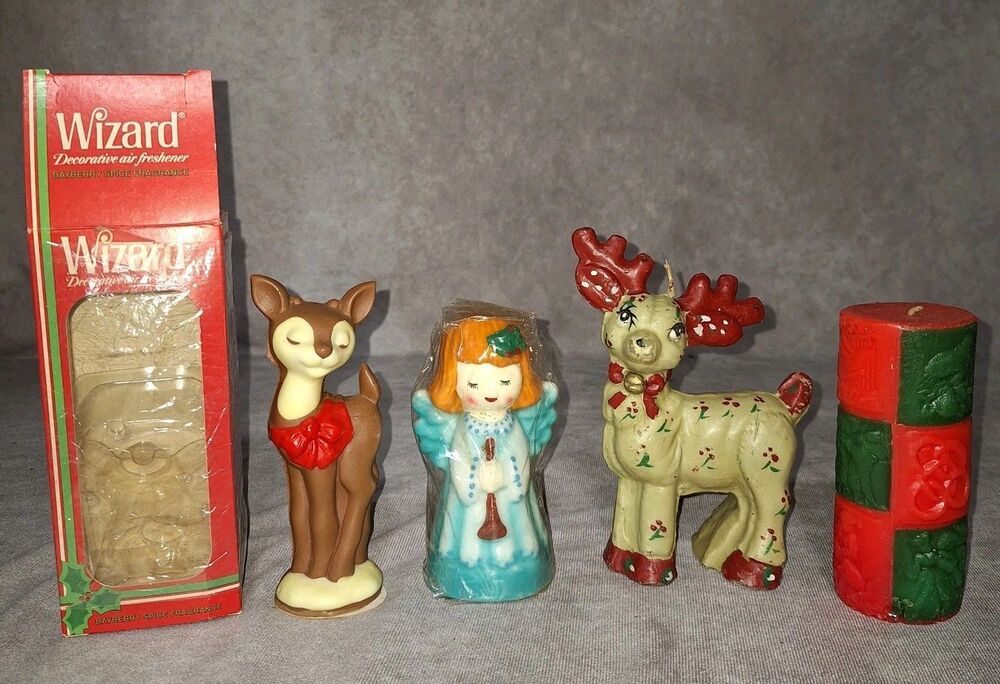 3 Christmas Candles & 1 Wizard Air Freshener- Rudolph,  Reindeer, Angel,  Wax